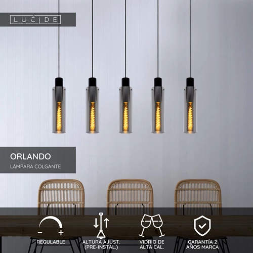 Lucide ORLANDO - Lámpara colgante - 5xE27 - Ahumado - USP